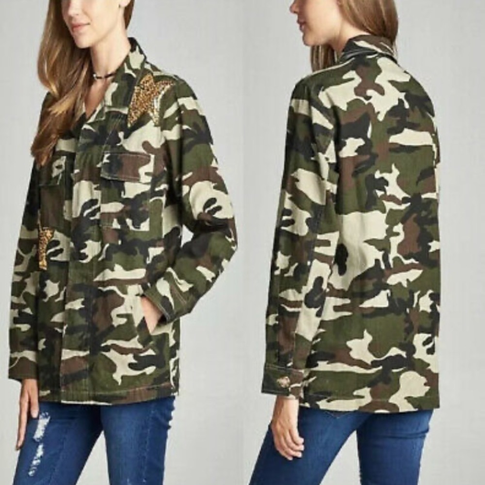 NWT Ellison Gold Star Camo Jacket
